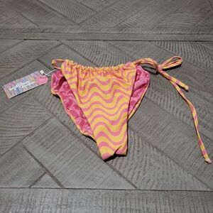 Capitanna Pink & Yellow Wave Tie-Side Brazilian Cheeky Bikini Bottoms NWT